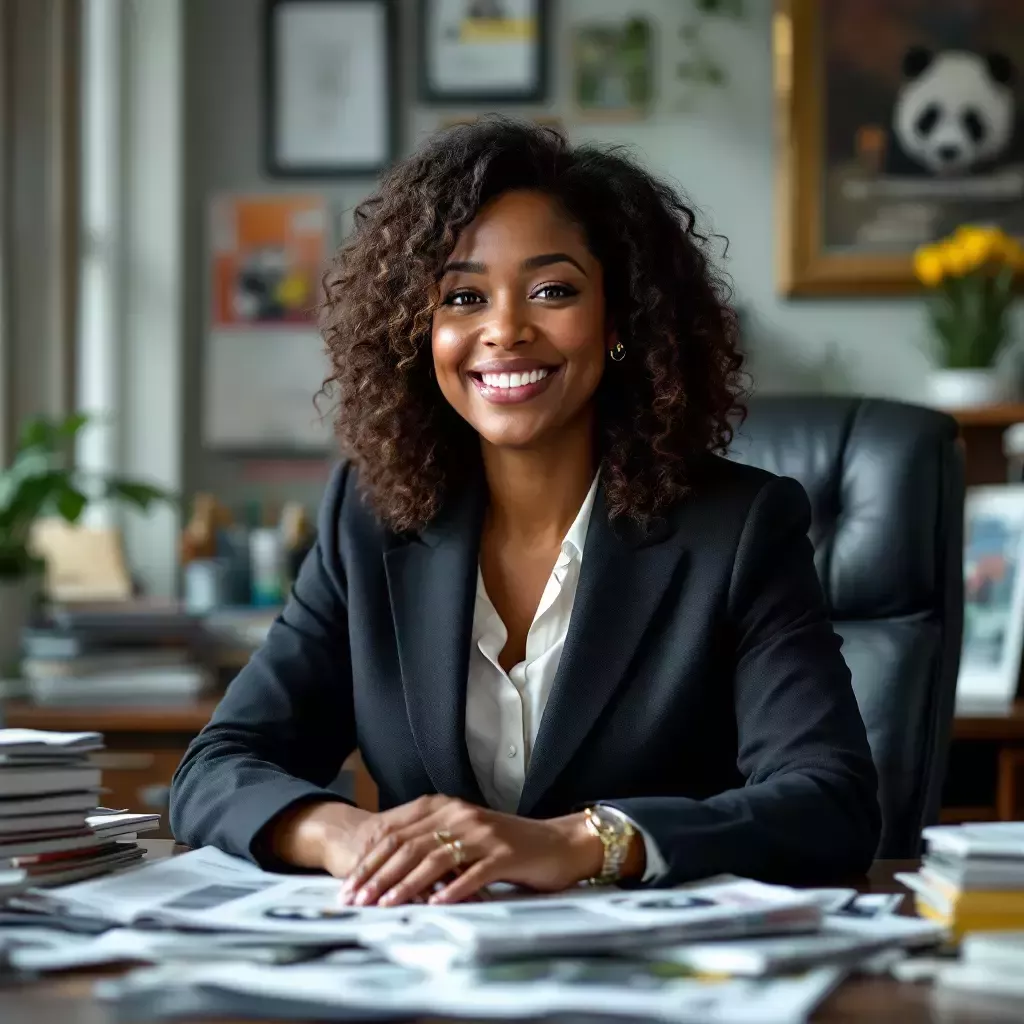 The last frame shows Mayor Breed back at her office, surrounded by newspapers and brochures with pictures of pandas. 