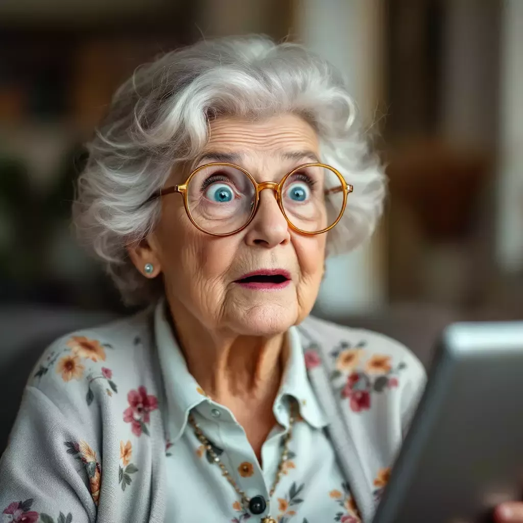 Granny Gladys chuckles to herself, typing into the phone. 